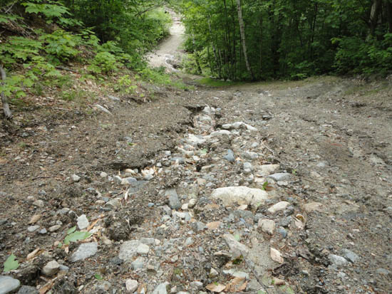 Eroded Mittersill base access road, June 2011