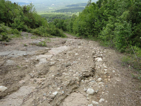 The eroded Mittersill access road, June 2011