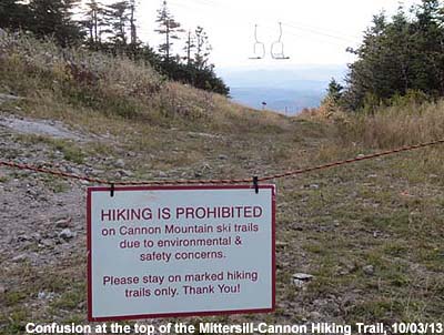 A sign prohibiting entry to the top of the Mittersill-Cannon Trail